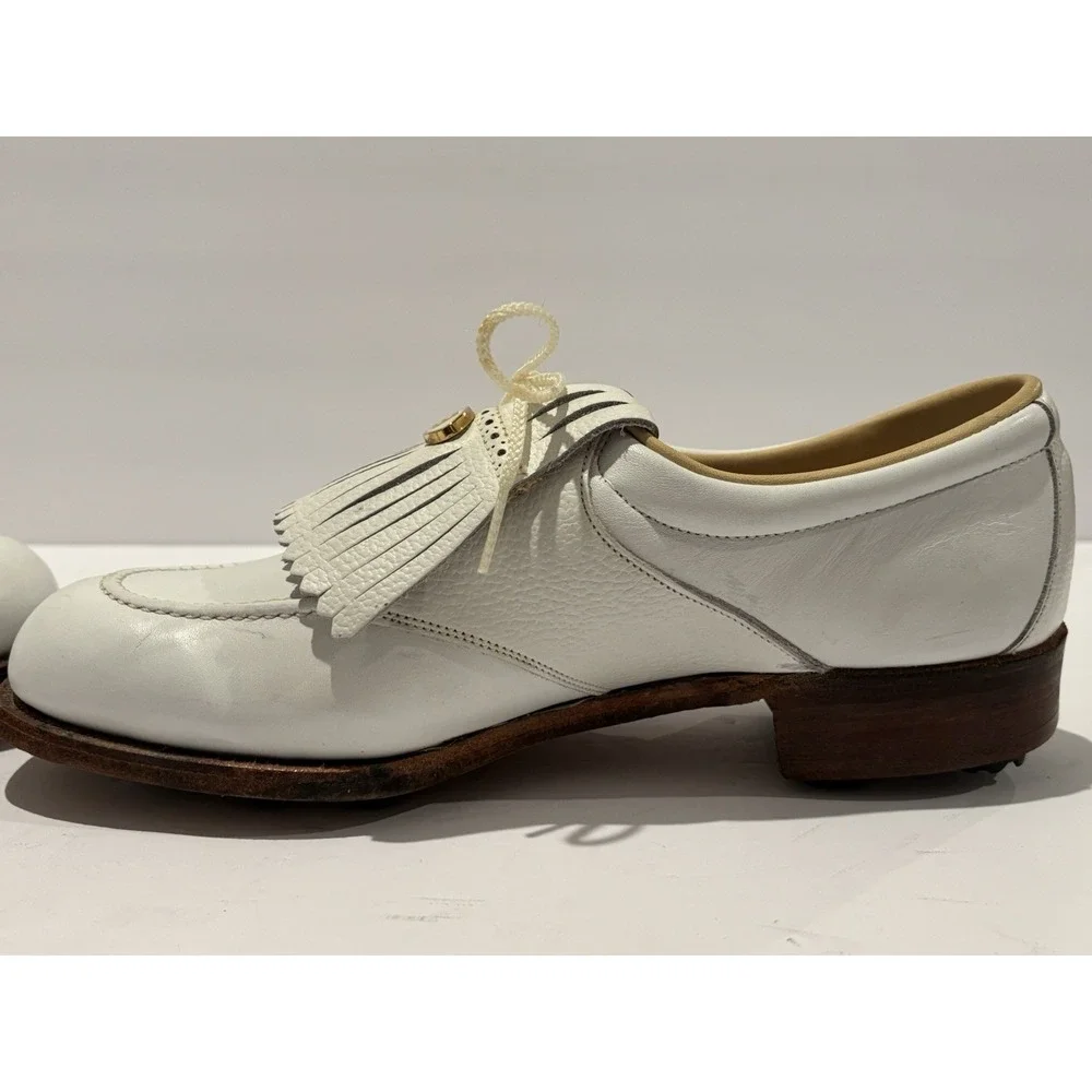 FootJoy‎ Classics Kiltie Golf Shoes 8C Softspikes Vintage Gold FJ Medallion RARE